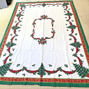 Christmas Tablecloth Cotton Blend Festive Holiday Table Cover Large Rectangle